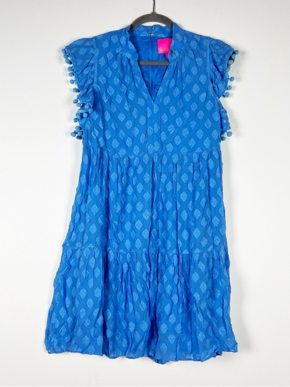 Lilly Pulitzer Bright Blue Pom-Sleeve Tiered Mini Dress